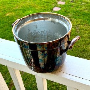 Vintage Crescent Silverplate PXTL Pyrex C-28 Lined Ice Bucket w. Lid 5.75"